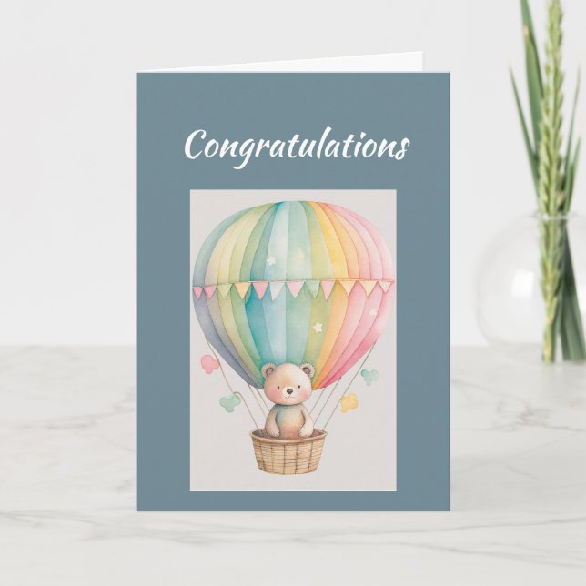 Congratulations New Baby Boy Cute Teddy Bear  Card (Front)