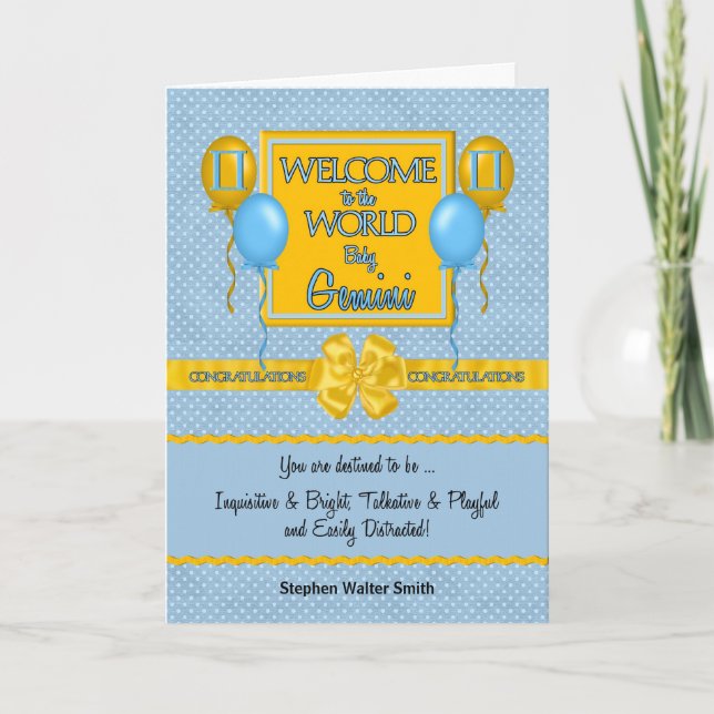 Congratulations New Baby Boy Gemini Card (Front)