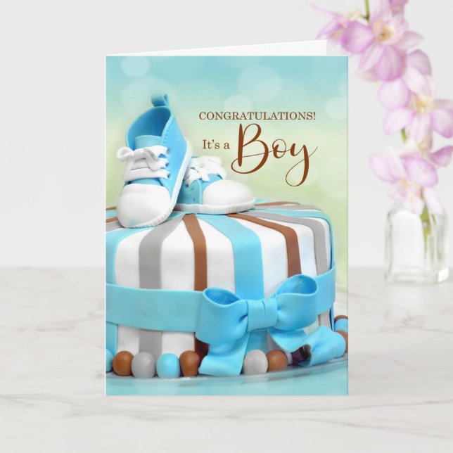 Congratulations New Baby Boy in Blue and Brown Card (Orchid)