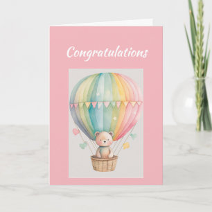 Congratulations New Baby Girl Cute Teddy Bear Card