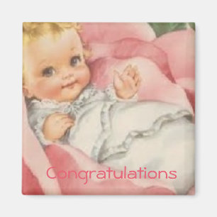Congratulations New Baby Girl Pink Vintage Magnet