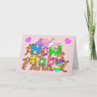 Congratulations New Baby Girl With Teddy Bears Car