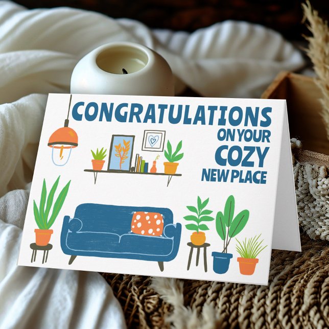 Congratulations New Home Cosy Cute Living Room Card (Congratulations New Home Cozy Cute Living Room Custom Housewarming Colorful Whimsical Greeting Card
)