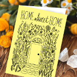 Congratulations New Home Garden Door Custom Card<br><div class="desc">Available as a digital download to quickly email and save on postage. Sweet drawing of a front door and garden to congratulate someone on their new house or welcome them to the neighbourhood! Click on “Personalise” above to edit the text. Then click "edit using design tool" to adjust the fonts,...</div>
