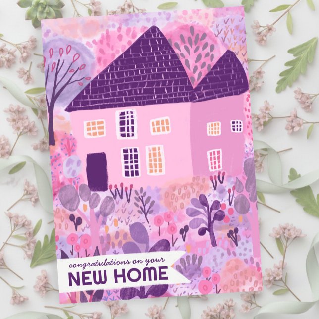 Congratulations New Home Garden Watercolor Cute Card (Congratulations New Home Garden Watercolor Cute Flat Card
)