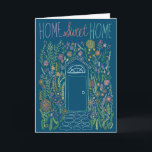 Congratulations New Home Sweet Garden Door Custom Card<br><div class="desc">Also available as a digital download to quickly email and save on postage. Sweet colourful drawing of a front door and garden to congratulate someone on their new house or welcome them to the neighbourhood! Click on “Personalise” above to edit the text. Then click "edit using design tool" to adjust...</div>