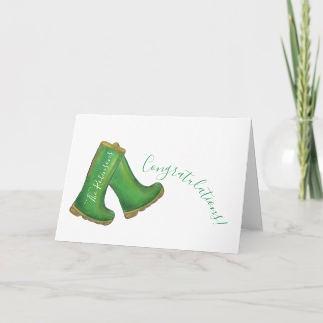 Congratulations new house green welly boots card (Front)
