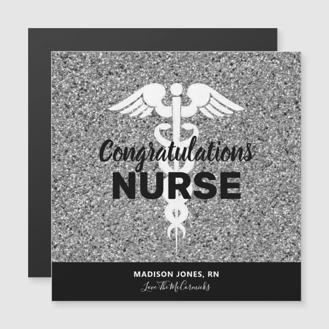 Congratulations Nurse Grad Black Silver Glitter (Front/Back)