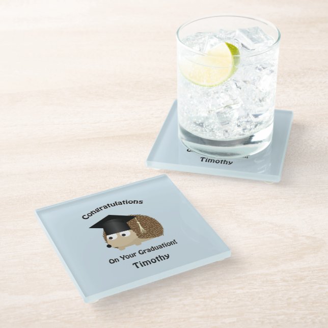 Congratulations of your gratudation hedgehog glass coaster (Angled)