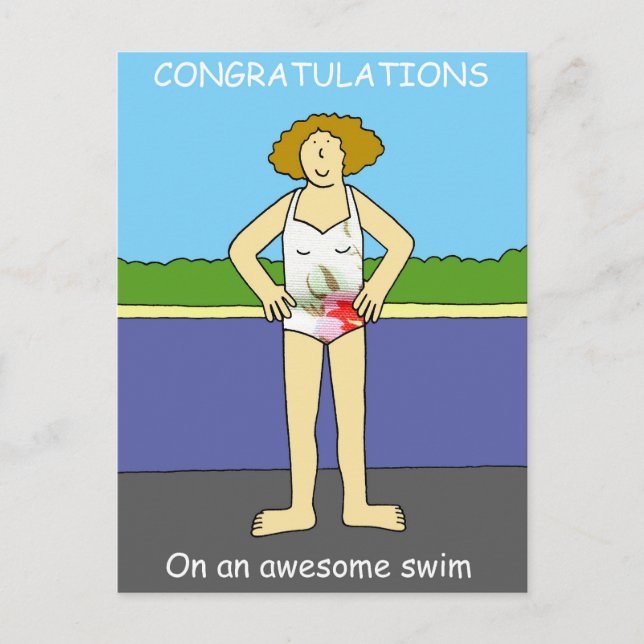 Congratulations on Awesome Swim for Her Postcard (Front)