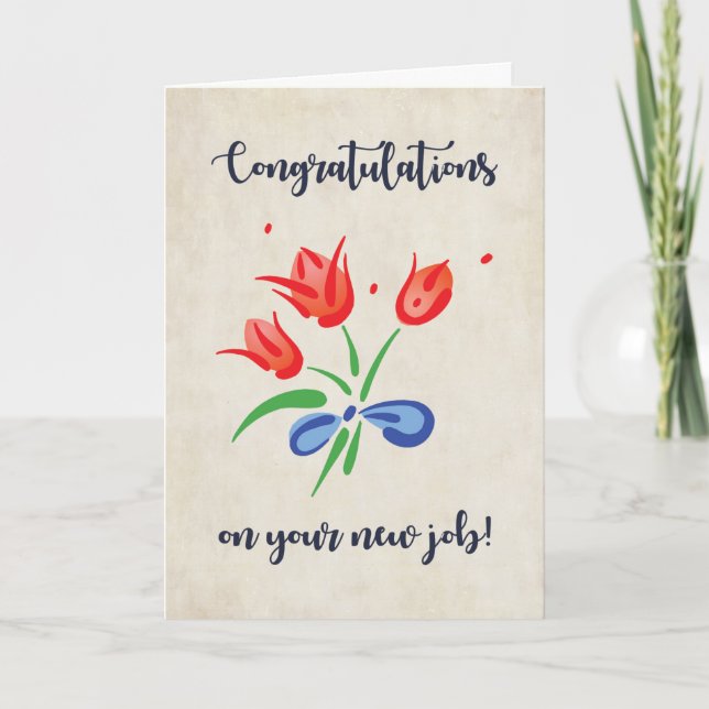 Congratulations on New Job Simple Red Flowers Card (Front)