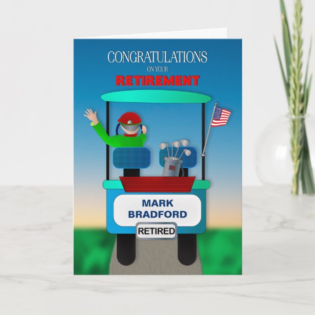 Congratulations on Retirement Golfer Riding Cart Card (Front)