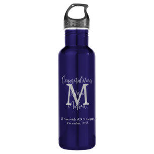 Congratulations on Retirement Monogram Name Blue 710 Ml Water Bottle