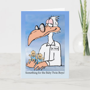 Congratulations on Twin Boys, Dr. Stork Cartoon Card