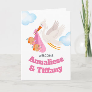 Congratulations on Twin Girls Stork Bundle Card