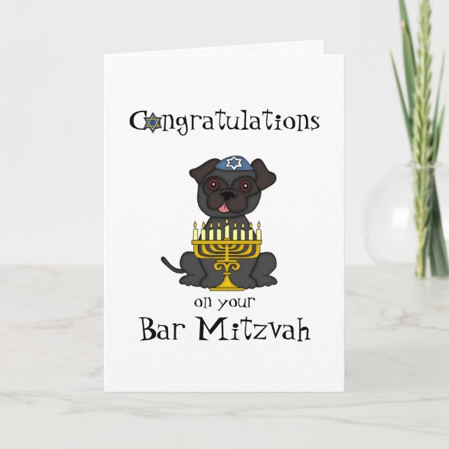 Congratulations on your Bar Mitzvah-Pug Dog Card (Front)