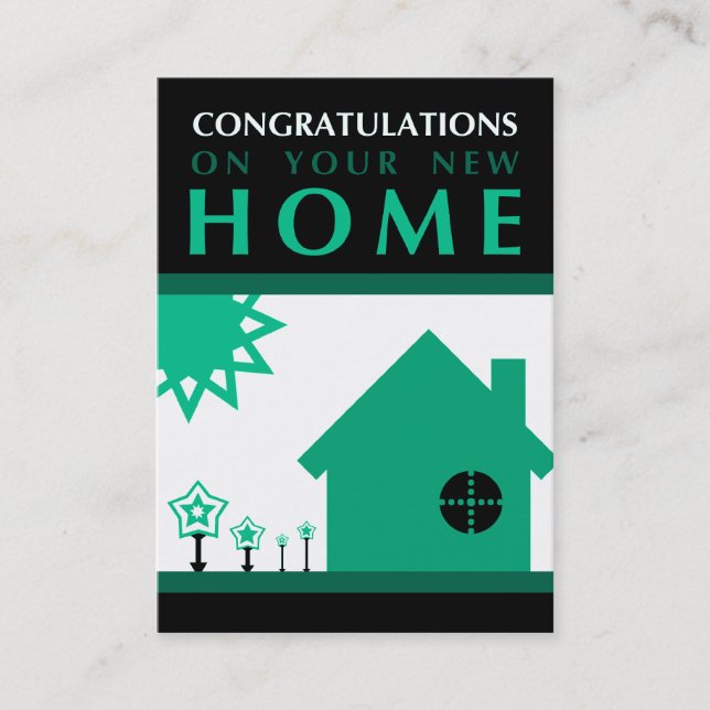 congratulations on your new home (green shapes) referral card (Front)