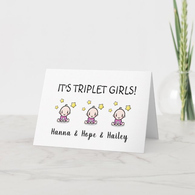 Congratulations On Your Triplet Girls, Custom  Card (Front)