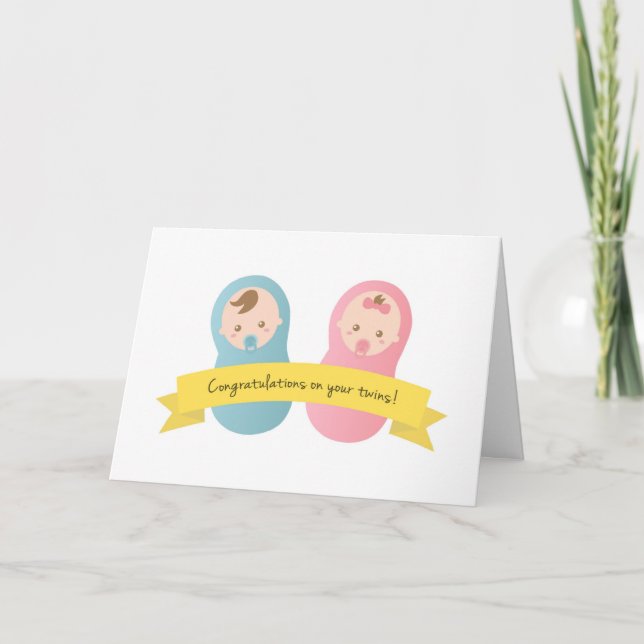 Congratulations on your twins! Baby Boy and Girl Card (Front)