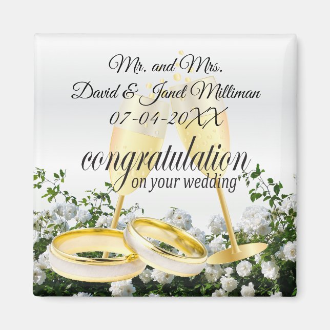 Congratulations on Your Wedding Day- White Roses Magnet (Front)