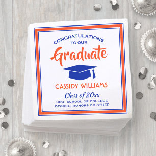 Congratulations Orange and Blue Modern Graduation Napkin