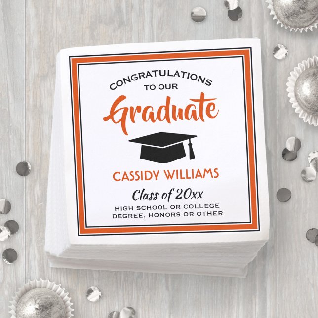 Congratulations Orange Black and White Graduation Napkin (Creator Uploaded)