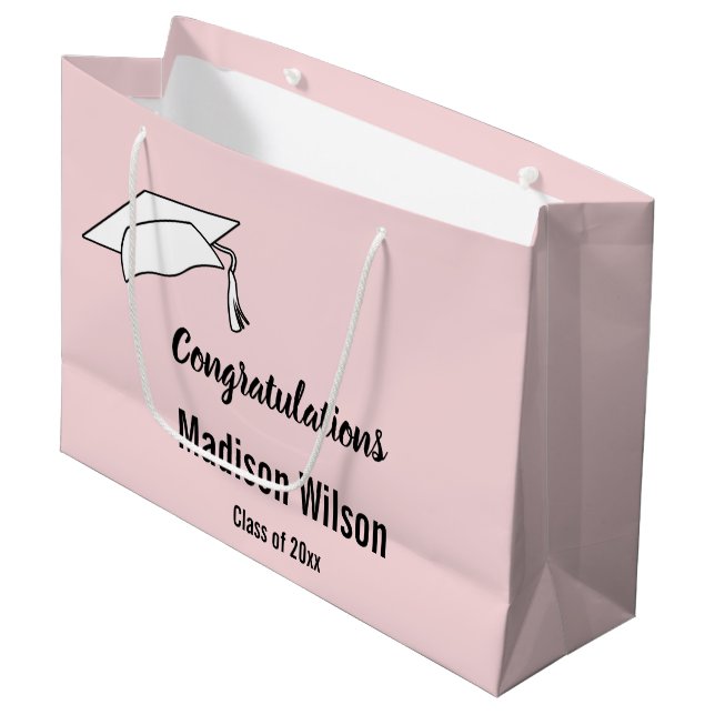 Congratulations Pale Pink and Black Graduation Large Gift Bag (Front Angled)