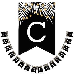 Congratulations Palms and Gold Lights on Black Bunting