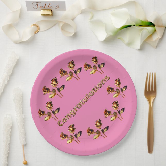 Congratulations Paper Plate, 9" round paper plates (Wedding)