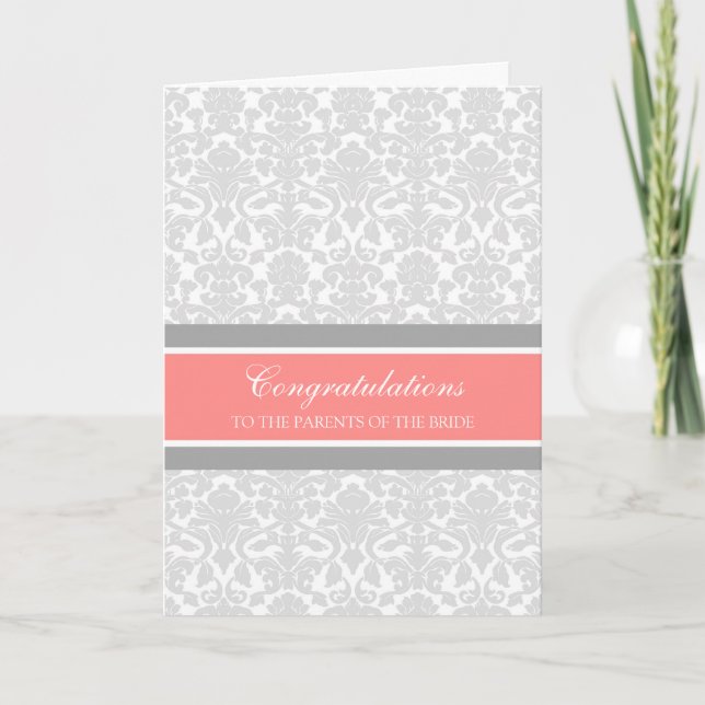 Congratulations Parents of the Bride Coral Grey Card (Front)