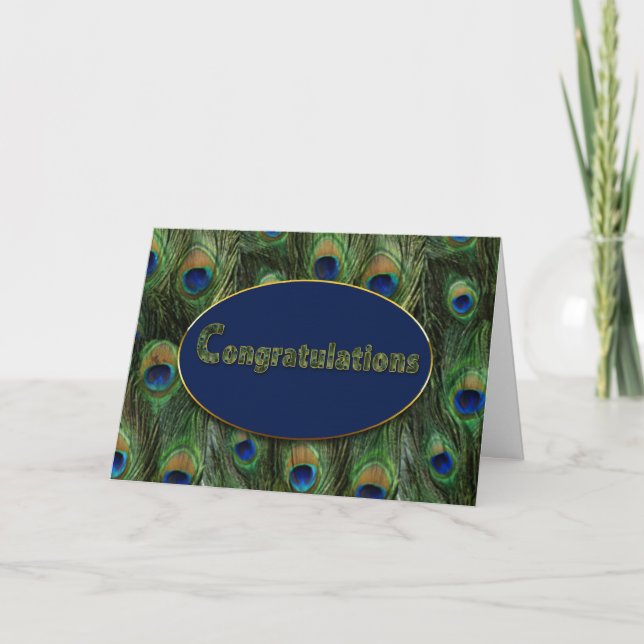 CONGRATULATIONS - PEACOCK FEATHERS CARD (Front)
