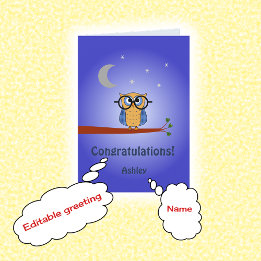Congratulations personalised text clever night owl card