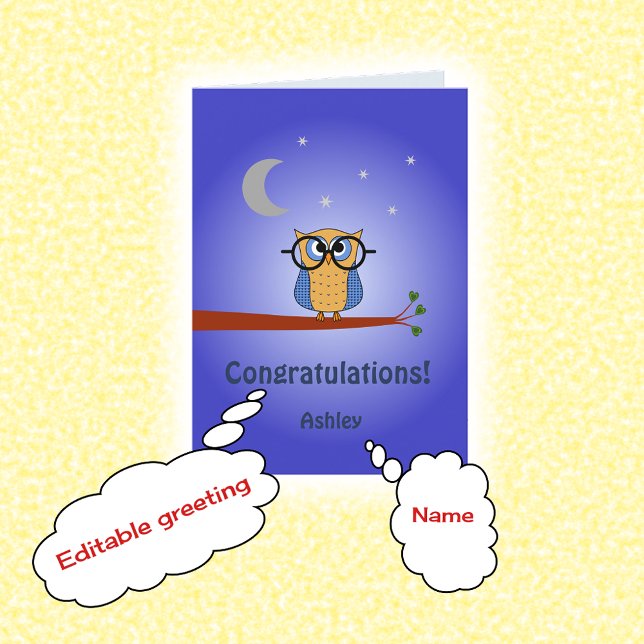 Congratulations personalised text clever night owl card (Creator Uploaded)