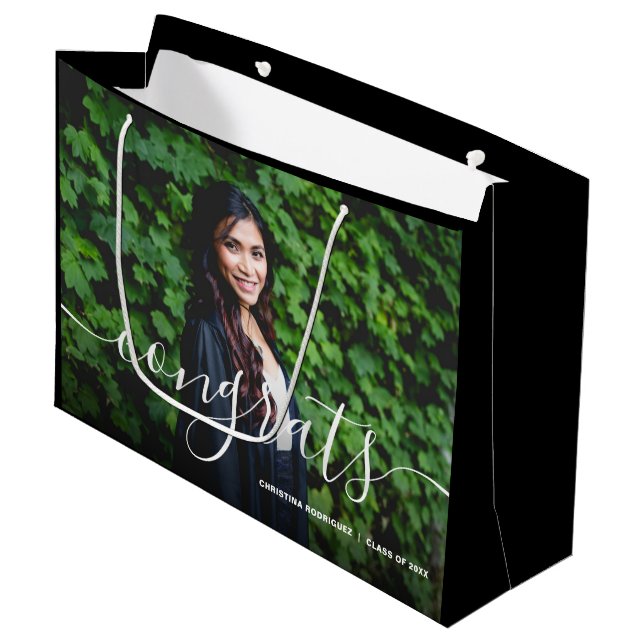 Congratulations Photo Black Graduation Day Large Gift Bag (Front Angled)