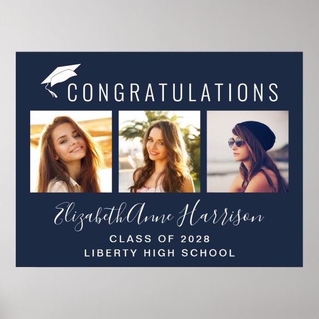 Congratulations Photo Blue Graduation Poster (Front)