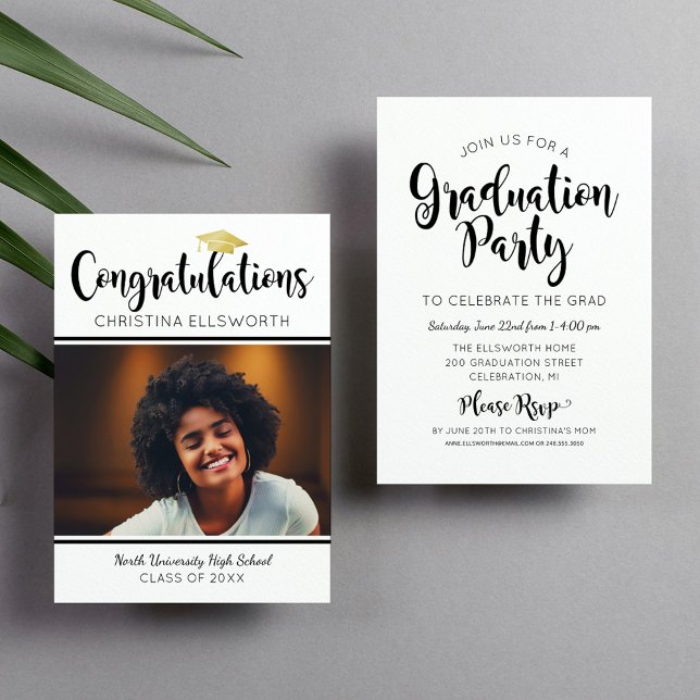 Congratulations Photo Graduation Party Gold Cap Invitation (Creator Uploaded)