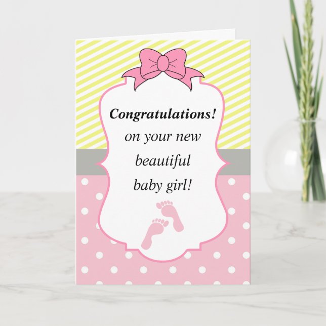 Congratulations Pink and Yellow New Baby Girl Card (Front)