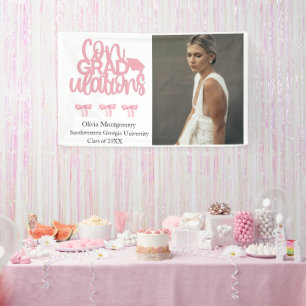 Congratulations Pink Coquette Photo Graduation Banner