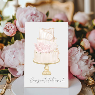 Congratulations Pink Peony Wedding Cake Card