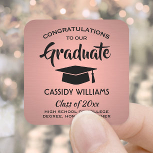 Congratulations Pink Rose Gold & Black Graduation Square Sticker