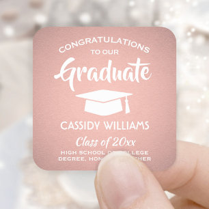 Congratulations Pink Rose Gold Modern Graduation Square Sticker