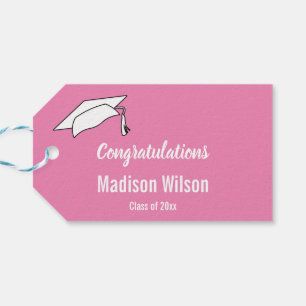 Congratulations Pink White Grad Name Graduation Gift Tags