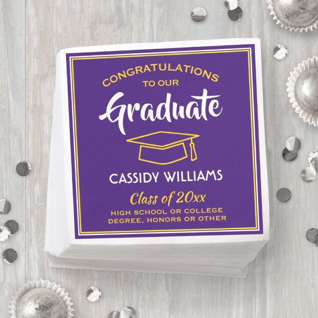 Congratulations Purple and Gold Modern Graduation Napkin (Creator Uploaded)