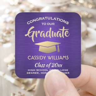 Congratulations Purple Gold and White Graduation Square Sticker
