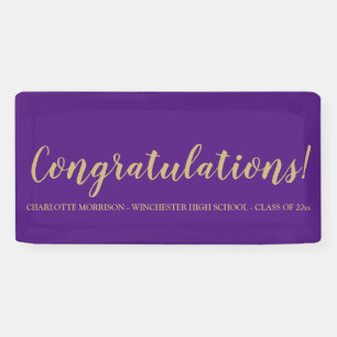 Congratulations purple gold custom text graduation banner
