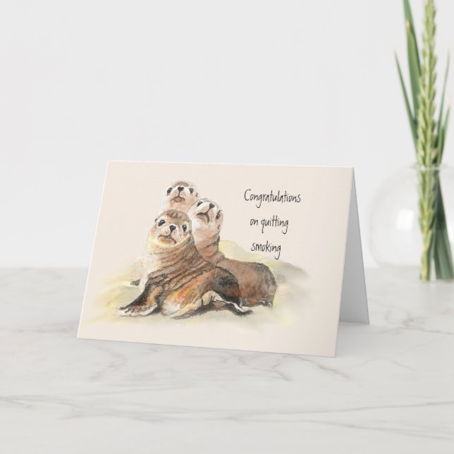 Congratulations Quitting Smoking Humour Cute Seals Card (Front)