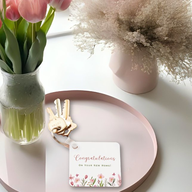 Congratulations Realtor Personalised Pink Flowers Key Ring (Creator Uploaded)