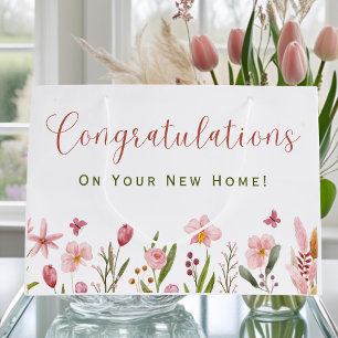 Congratulations Realtor Personalised Pink Flowers Large Gift Bag