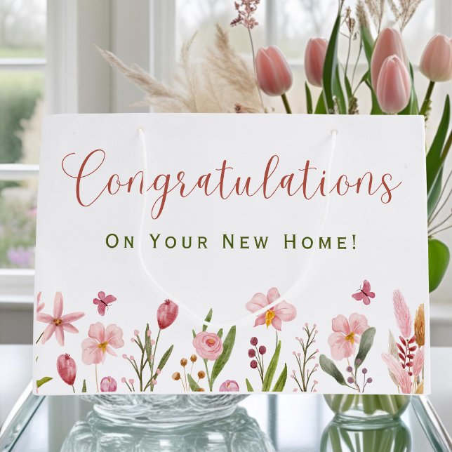 Congratulations Realtor Personalised Pink Flowers Large Gift Bag (Creator Uploaded)