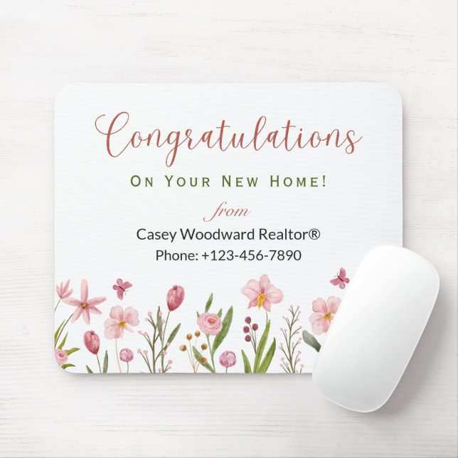 Congratulations Realtor Personalised Pink Flowers Mouse Pad (With Mouse)